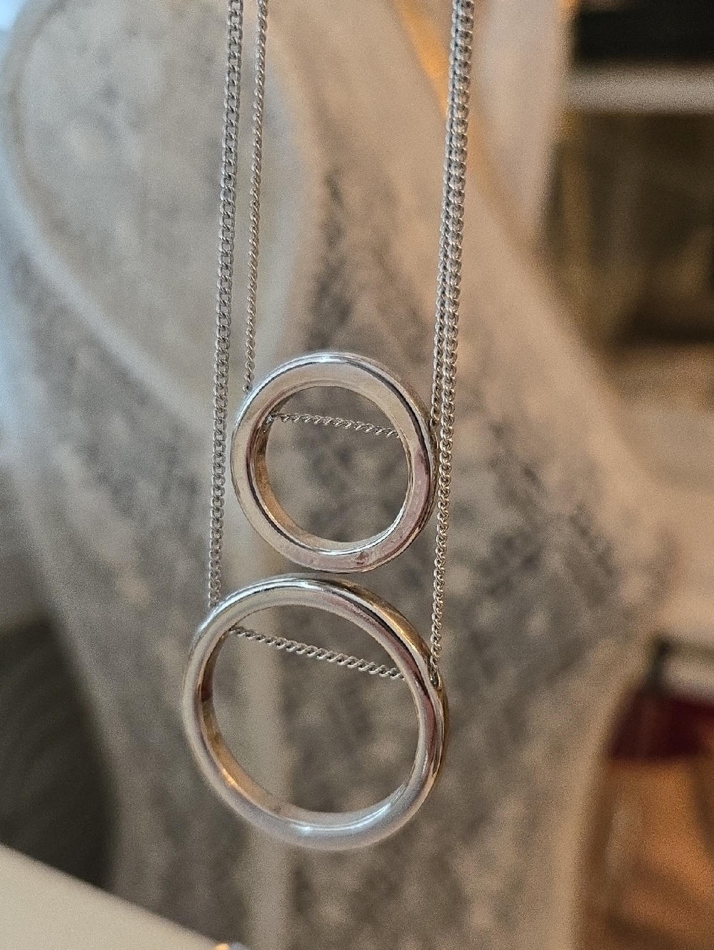 Sterling Silver Double Circle Pendant Necklace - Silver